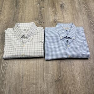 Peter Millar Men's XL Summer Comfort Button Up Shirt Blue Plaid L/S Set Of 2